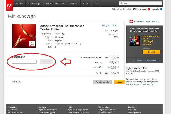 Ange din Adobe Systems rabattkod