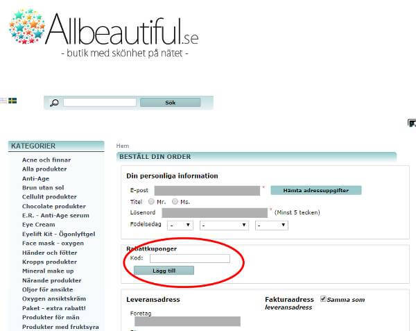 Rabattkoden du har ska fyllas i här