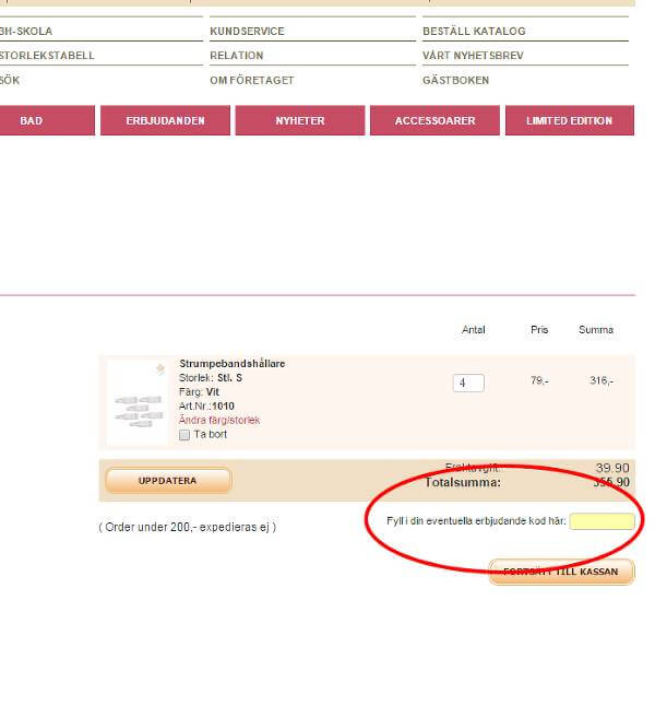 Rabattkoden ska du skriva in innanför ringen!