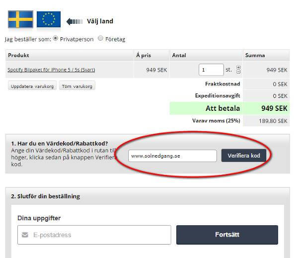 Klara besked om var du ska mata in koden du sitter på.