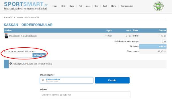 Så här ser rabattkodsfältet ut
