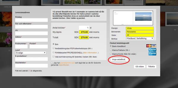 Härifrån öppnar man rutan dit rabattkoden klistras in