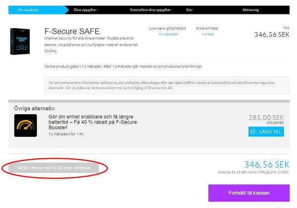 Här behöver en klicka för att öppna rätt fält för koden.