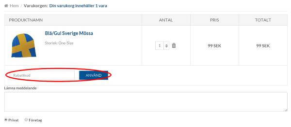 Rutan till rabattkoden är lättillgänglig i varukorgen