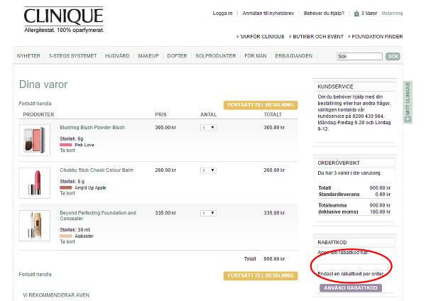 Cliniques rabattkod ska läggas in i denna ruta. 