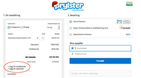 Såhär löser du in en rabattkod hos Prylster.se. 