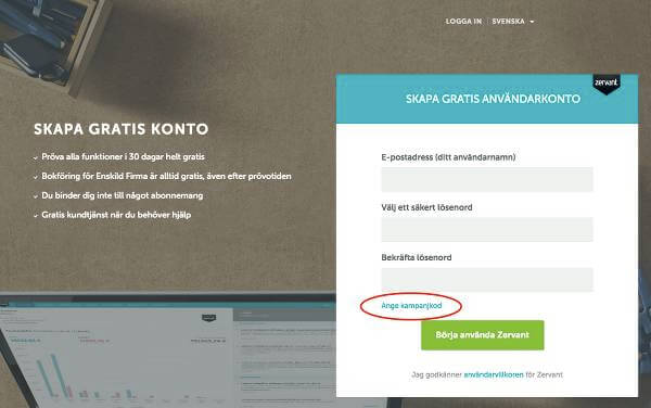 Kampanjkoden ska du skriva in här