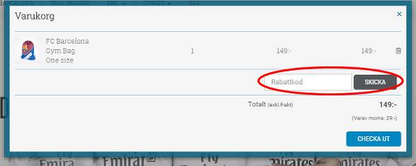 Direkt i rutan för varukorgen finns rabattkodsfältet