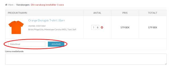 Du finner rabattkodsrutan i den röda ringen.