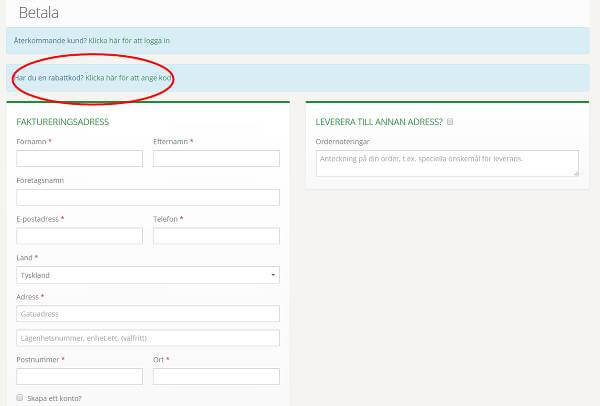 Rabattkoden som du valt kan du knappa in här. 