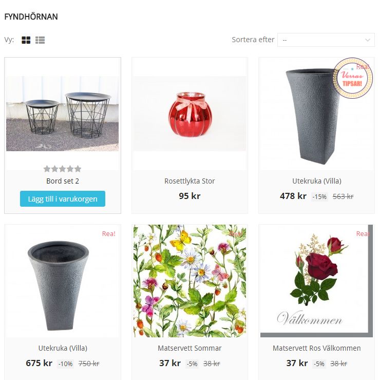 På Verras.se finns en speciell fyndhörna där man hittar ständigt låga priser. Utbudet uppdateras kontinuerligt. 