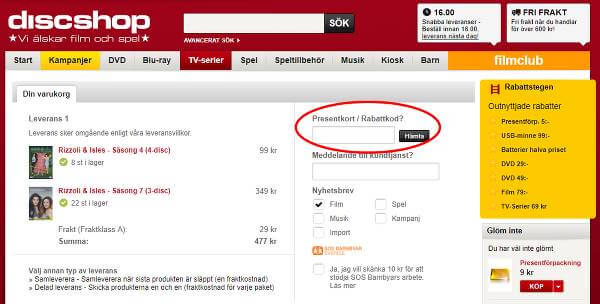 Rabattkoder hos Discshop. 