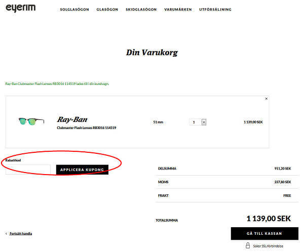 Så löser du in din rabattkod hos Eyerim.se.
