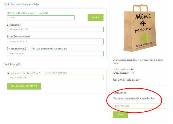 Så löser du in din rabattkalas-kod hos Klara Maten